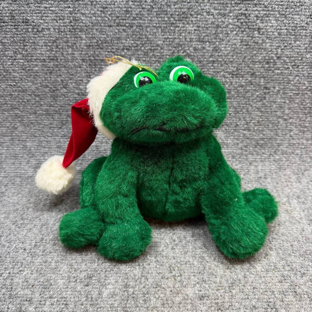 Vintage Russ Plush Frog Christmas Santa Hat Stuffed Animal Toy 1990s